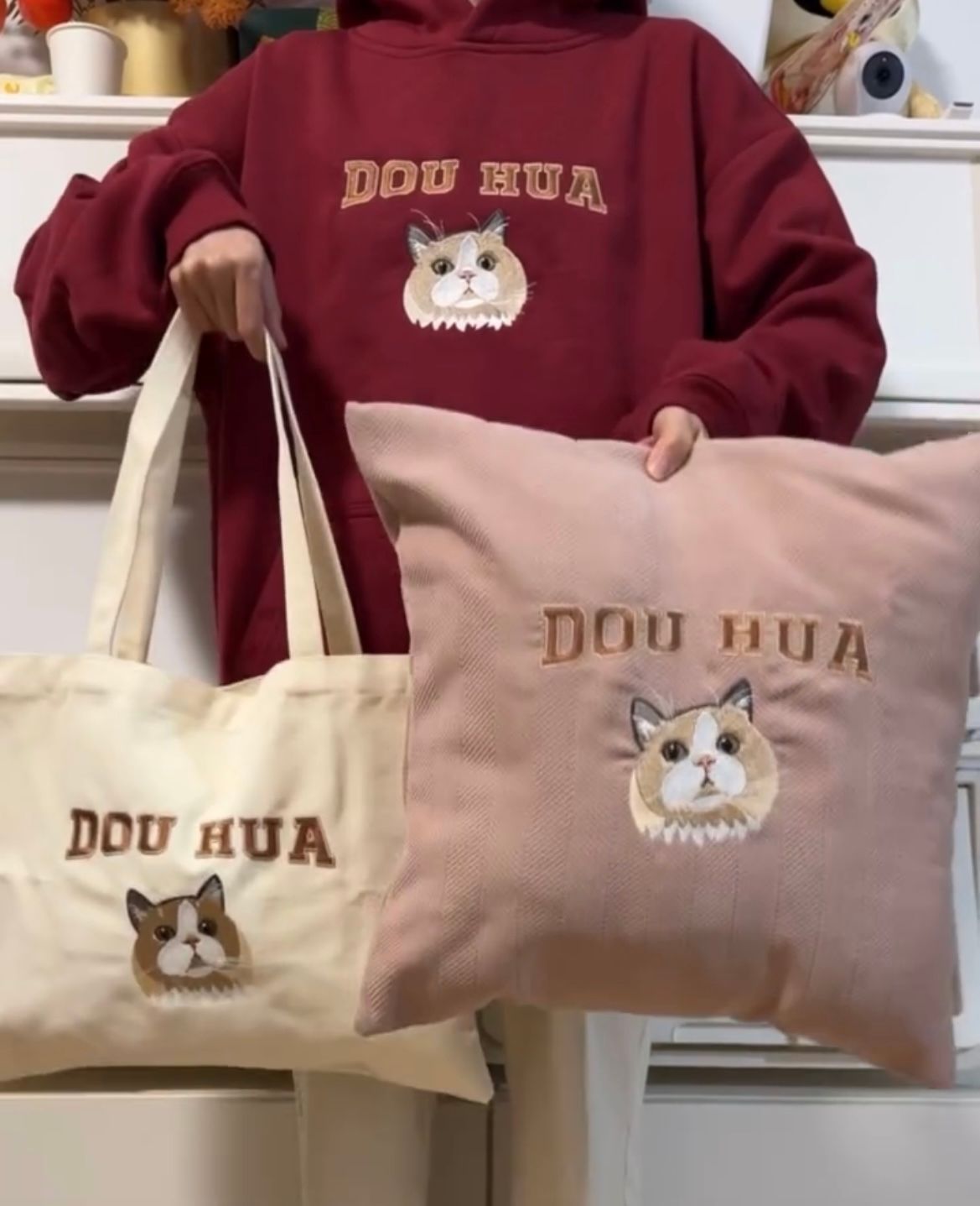 客製化毛孩刺綉帽T長袖刷毛款