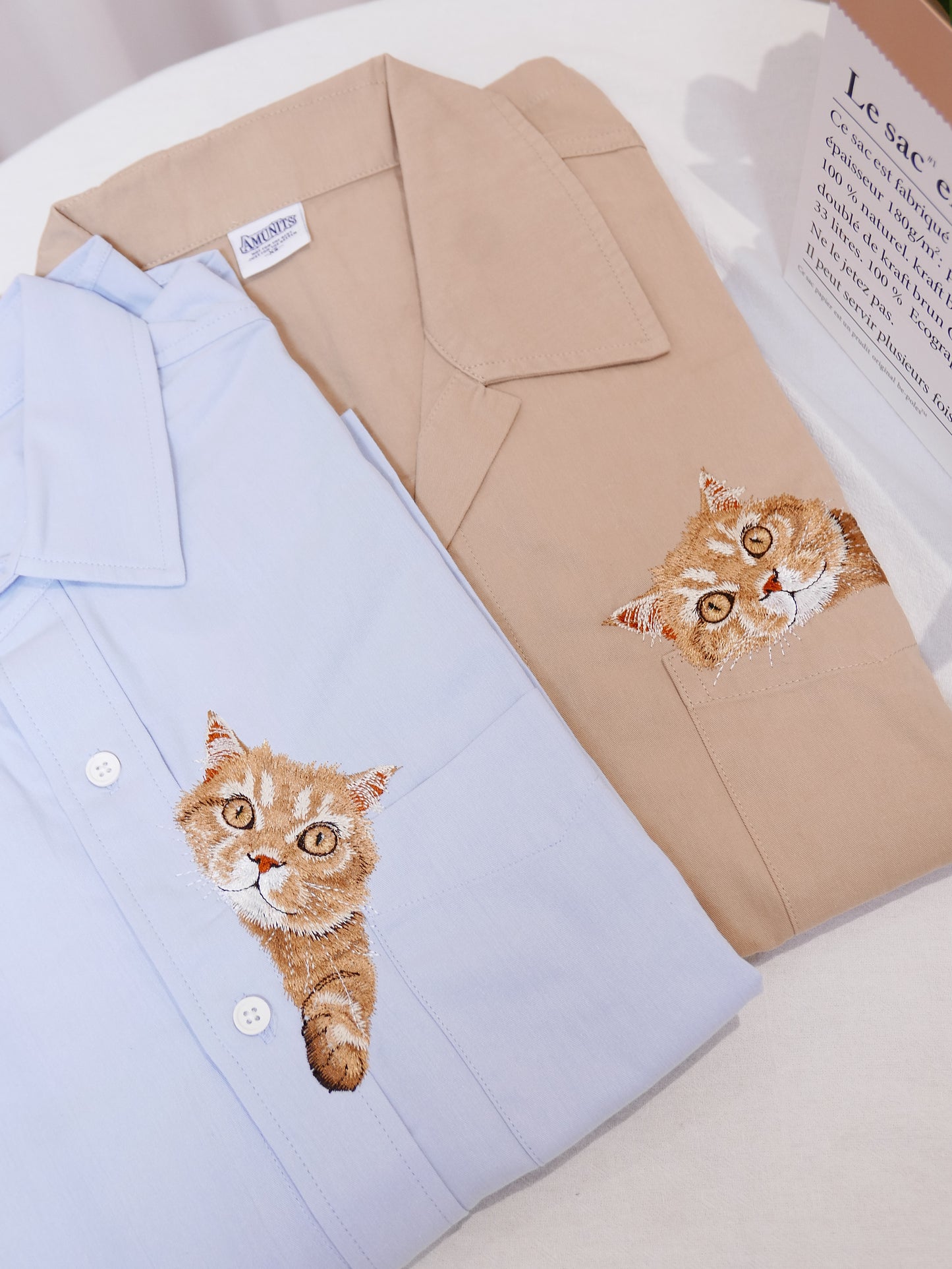 橘貓刺繡情侶襯衫（非客製）