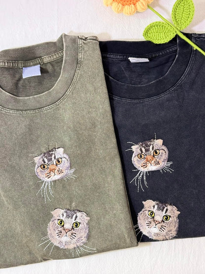 做舊水洗｜客製化寵物刺繡T恤短袖