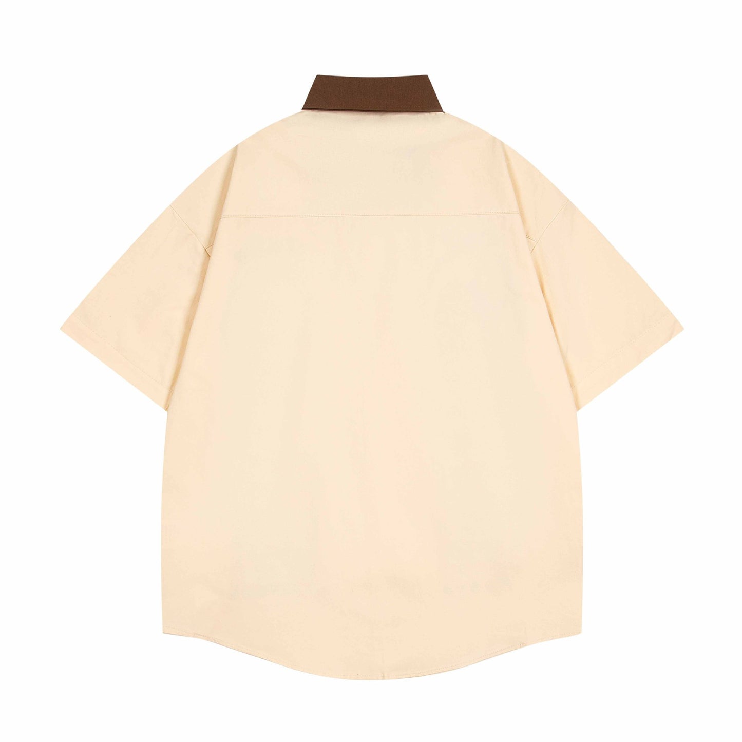 美式復古撞色可愛小貓刺繡短袖襯衫