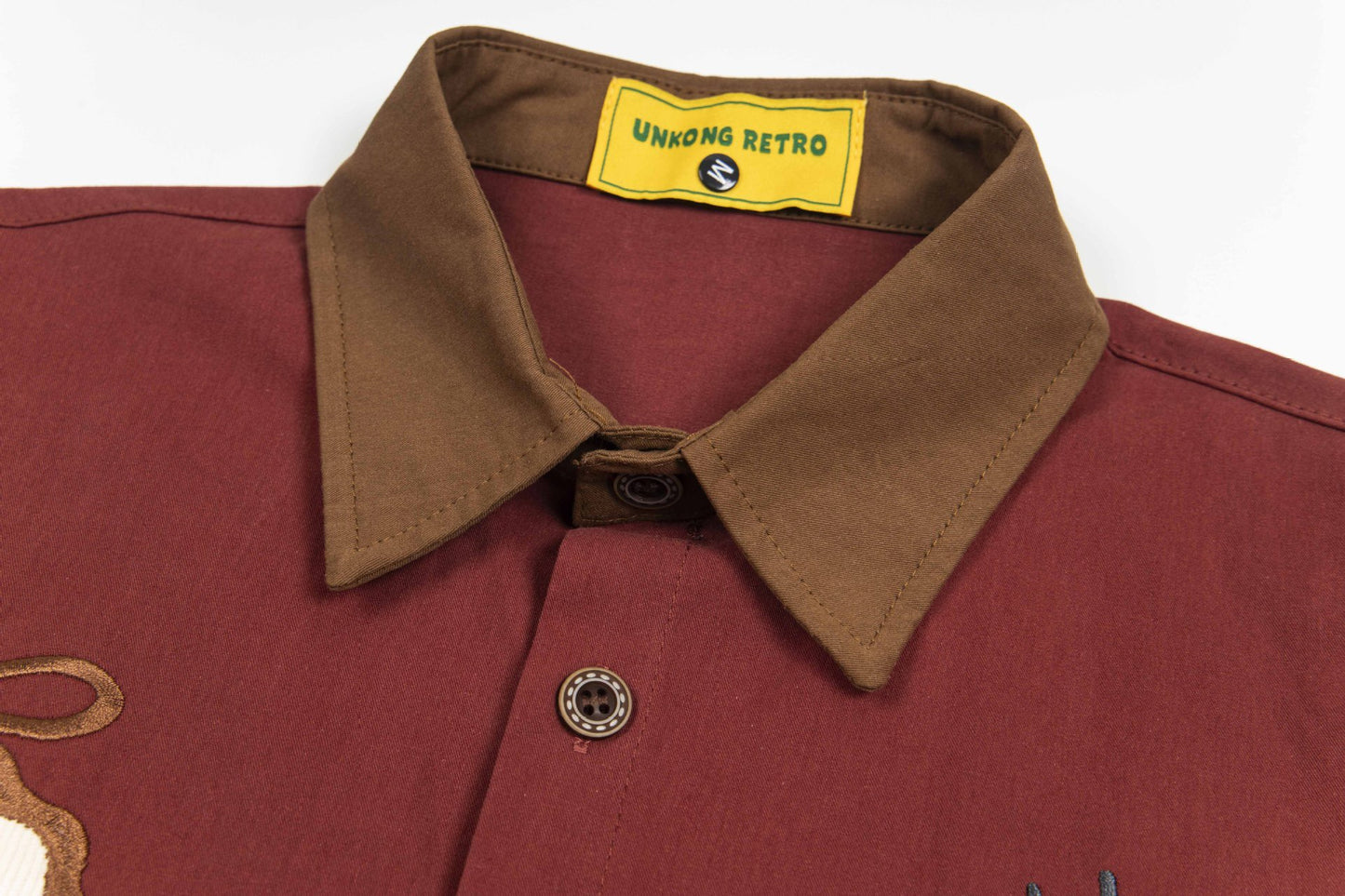 美式復古撞色可愛小貓刺繡短袖襯衫