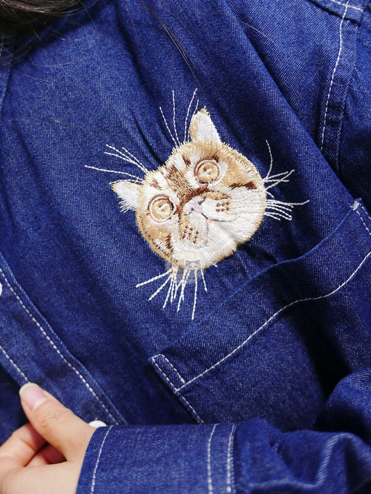 客製化寵物刺繡牛仔襯衫 (長袖)