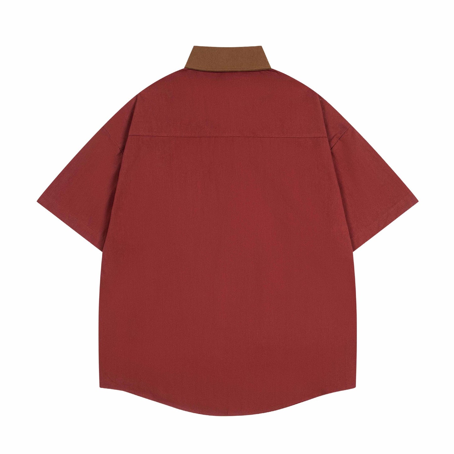 美式復古撞色可愛小貓刺繡短袖襯衫