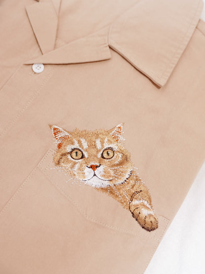 橘貓刺繡情侶襯衫（非客製）