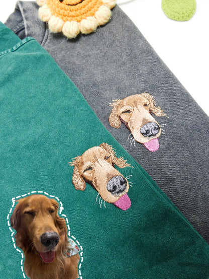 做舊水洗｜客製化寵物刺繡T恤短袖