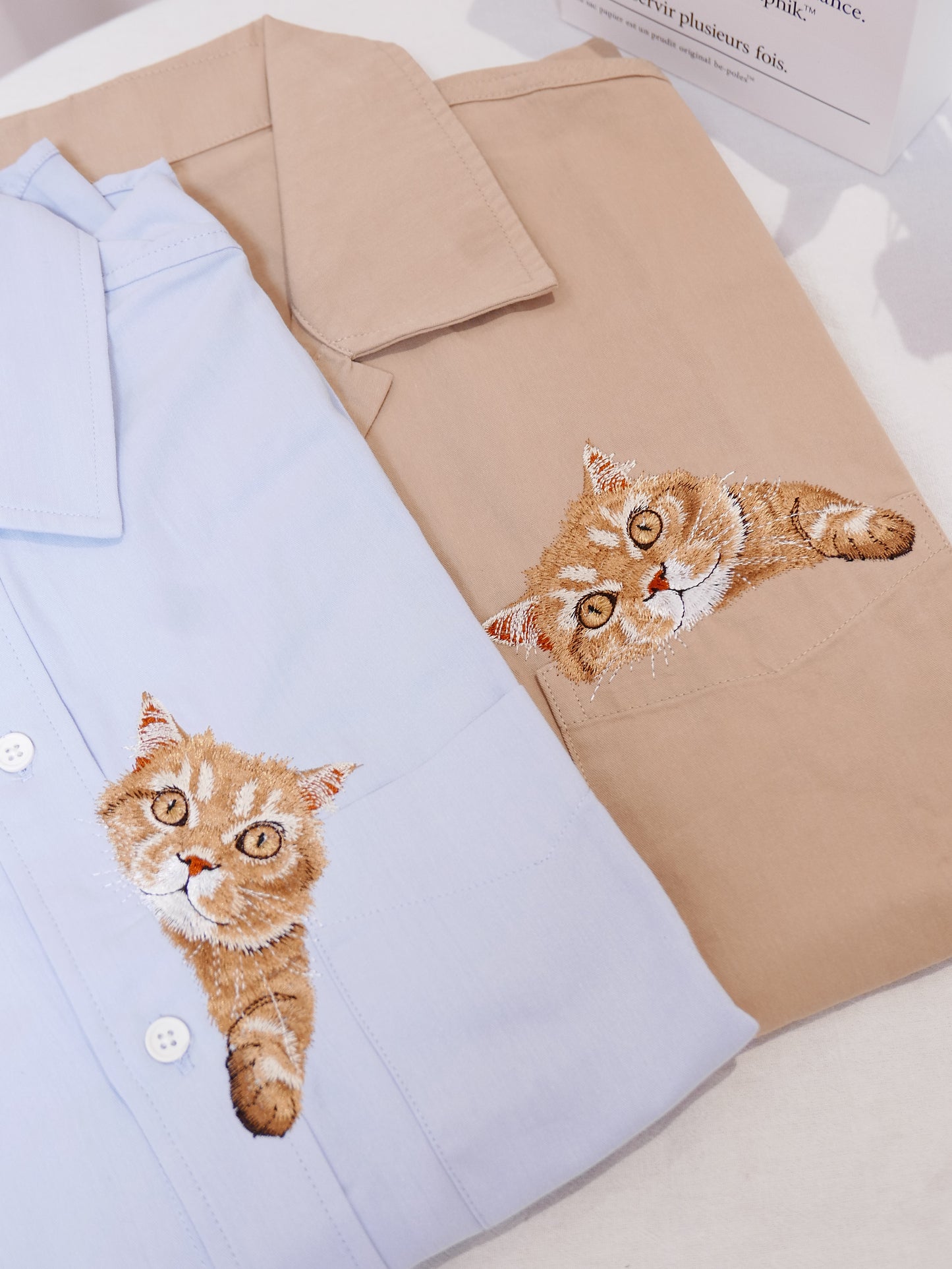 橘貓刺繡情侶襯衫（非客製）