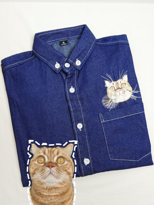 客製化寵物刺繡牛仔襯衫 (長袖)