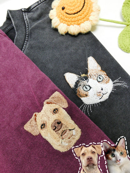 做舊水洗｜客製化寵物刺繡T恤短袖