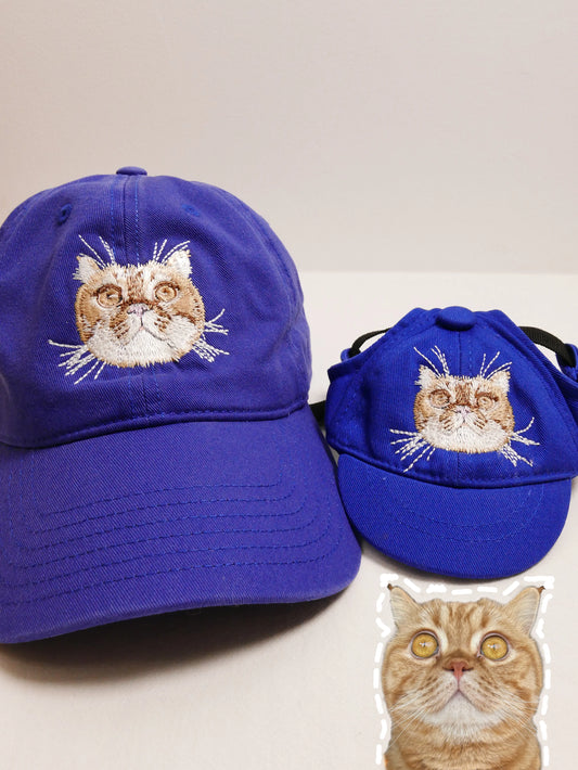（人寵親子套裝）客製化寵物刺繡棒球帽2件套